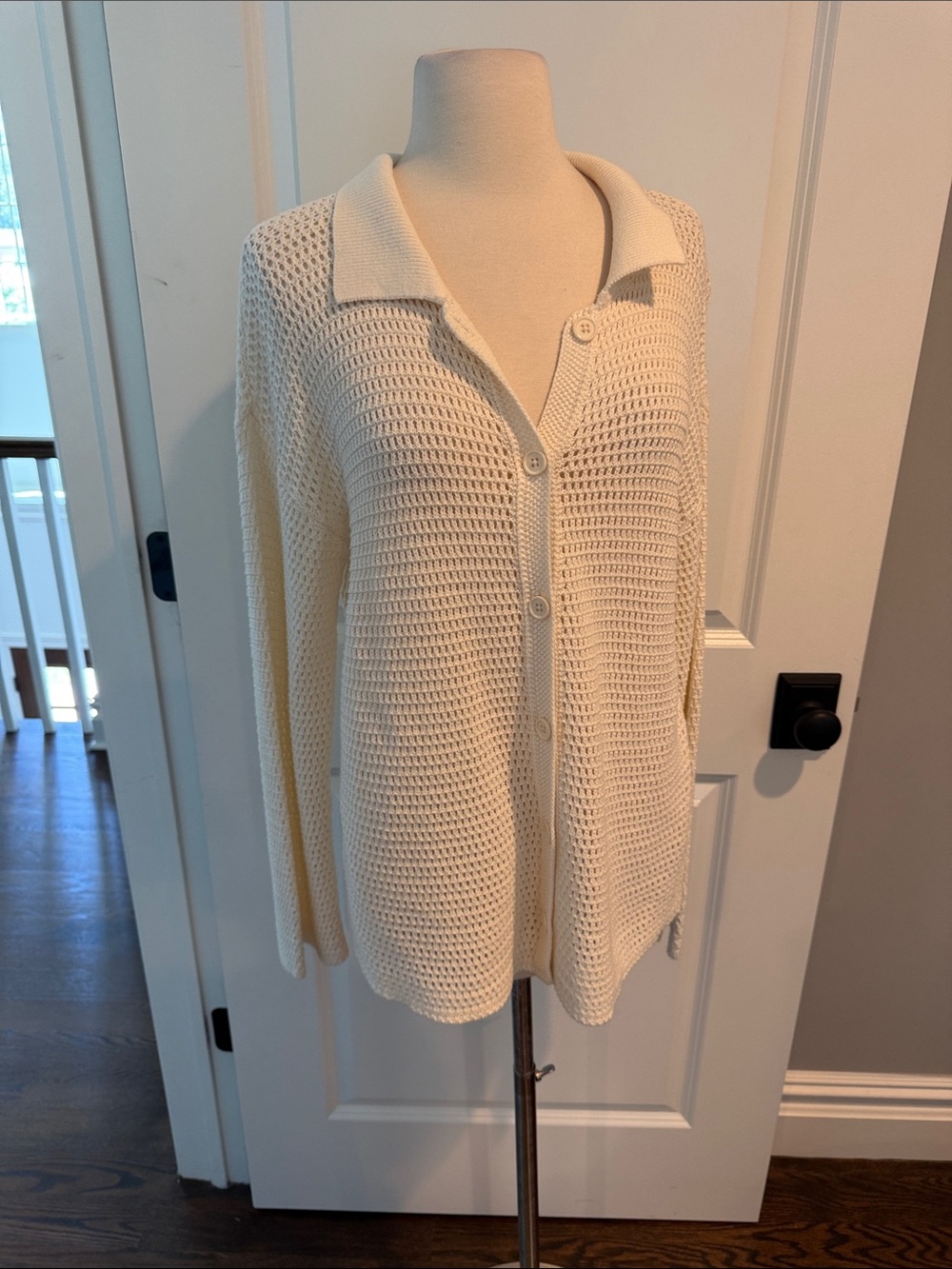 Halogen Cream Open-Knit Button Cardigan